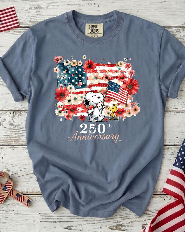 JEAN_3d41a4aa-b257-435a-8d0f-c1458e514025 - AuraNations - Comfort Colors 250th Anniversary USA Floral Waving Flag Dog T-Shirt - Blue Jean / S - 250TH ANNIVERSARY, ALL, COMFORT COLORS, NO CUSTOM, PRODUCTS, SNPY, TSHIRT