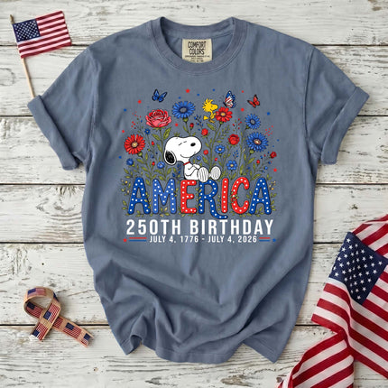 JEAN_4eccd18c-ea3e-4f63-ae26-fae121de2ec5 - AuraNations - Comfort Colors America 250th Birthday Floral Garden Dog T-Shirt - Blue Jean / S - 250TH ANNIVERSARY, ALL, COMFORT COLORS, NO CUSTOM, PRODUCTS, SNPY, TSHIRT