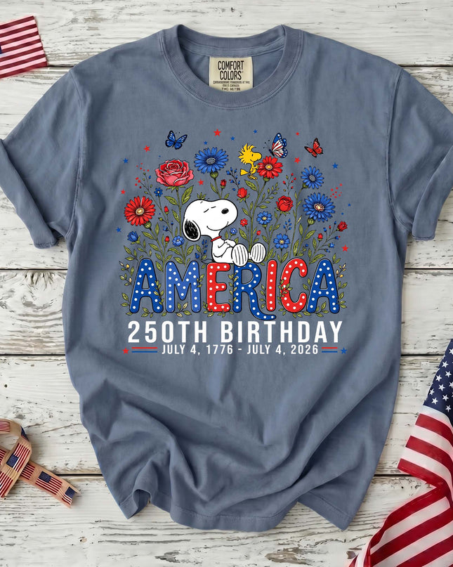 JEAN_4eccd18c-ea3e-4f63-ae26-fae121de2ec5 - AuraNations - Comfort Colors America 250th Birthday Floral Garden Dog T-Shirt - Blue Jean / S - 250TH ANNIVERSARY, ALL, COMFORT COLORS, NO CUSTOM, PRODUCTS, SNPY, TSHIRT