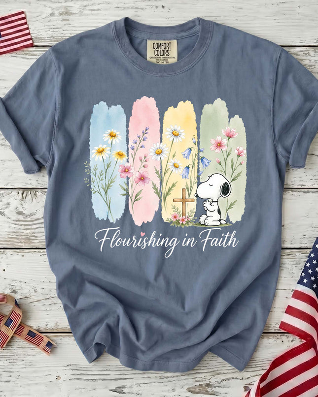Comfort Colors Flourishing in Faith Floral Cross Christian T-Shirt