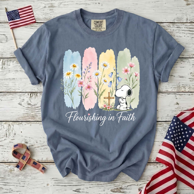 Comfort Colors Flourishing in Faith Floral Cross Christian T-Shirt