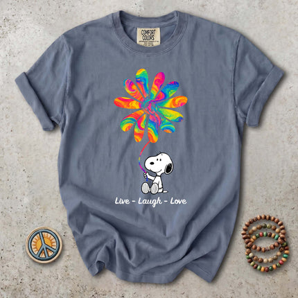 Comfort Colors Live Laugh Love Rainbow Peace Flower T-Shirt