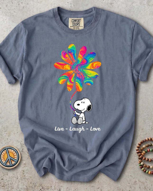 Comfort Colors Live Laugh Love Rainbow Peace Flower T-Shirt
