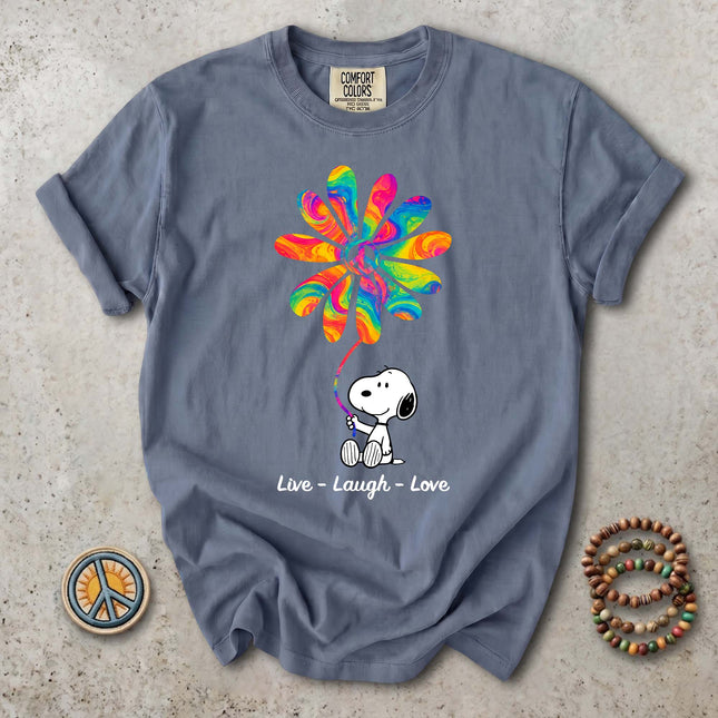 Comfort Colors Live Laugh Love Rainbow Peace Flower T-Shirt