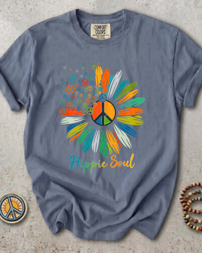 Comfort Colors Hippie Soul Colorful Peace Sign Flower T-Shirt