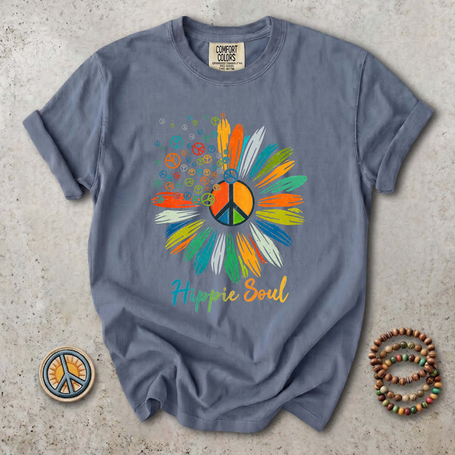 Comfort Colors Hippie Soul Colorful Peace Sign Flower T-Shirt