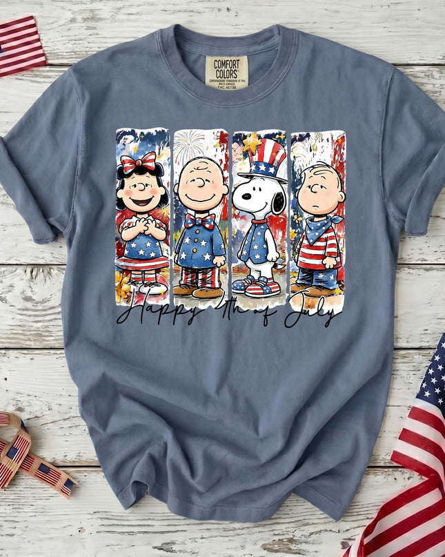 JEAN_6b61d613-0d42-4395-8050-5760816f2521 - AuraNations - Comfort Colors Happy 4th Of July Red White Blue Panel Friends T-Shirt - Blue Jean / S - 250TH ANNIVERSARY, ALL, COMFORT COLORS, NO CUSTOM, PRODUCTS, SNPY, TSHIRT