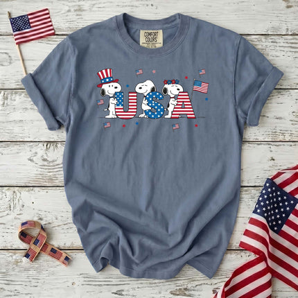 Comfort Colors USA Flag Block Letters Cute Dogs T-Shirt