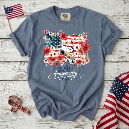 JEAN_7f833461-0e16-45c8-b2ad-e4782a8a7710 - AuraNations - Comfort Colors 250th Anniversary USA Floral Flag Hugging Dog T-Shirt - Blue Jean / S - 250TH ANNIVERSARY, ALL, COMFORT COLORS, NO CUSTOM, PRODUCTS, SNPY, TSHIRT
