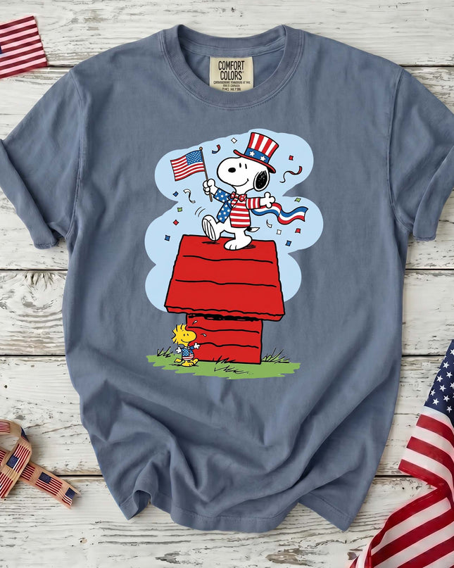 JEAN_8cd1c436-af7e-464d-8020-85538f0581a8 - AuraNations - Comfort Colors Uncle Sam Doghouse Patriotic Flag T-Shirt - Blue Jean / S - 250TH ANNIVERSARY, ALL, COMFORT COLORS, NO CUSTOM, PRODUCTS, SNPY, TSHIRT
