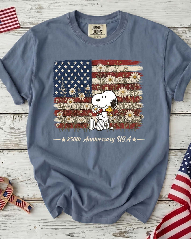Comfort Colors 250th Anniversary USA Daisy Flag Dog T-Shirt