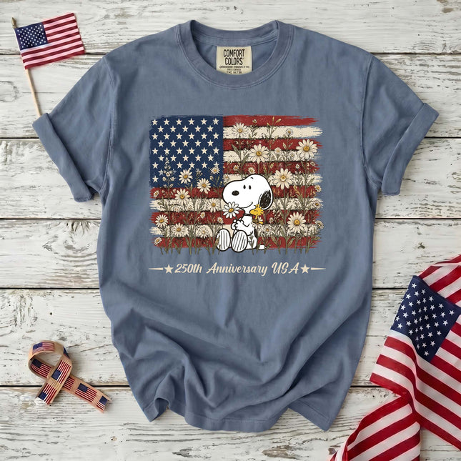Comfort Colors 250th Anniversary USA Daisy Flag Dog T-Shirt