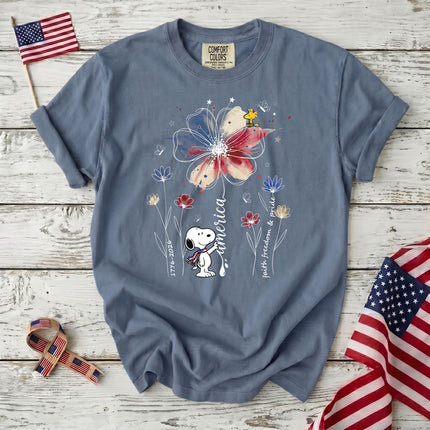 Comfort Colors America Watercolor Flag Floral Faith Freedom Dog T-Shirt