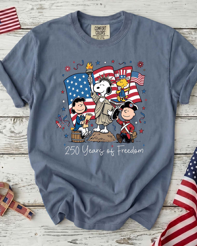 JEAN_9c4cf3a3-fb9a-461f-af10-3582074fe85f - AuraNations - Comfort Colors 250 Years Of Freedom Liberty Flag Historical Squad T-Shirt - Blue Jean / S - 250TH ANNIVERSARY, ALL, COMFORT COLORS, NO CUSTOM, PRODUCTS, SNPY, TSHIRT