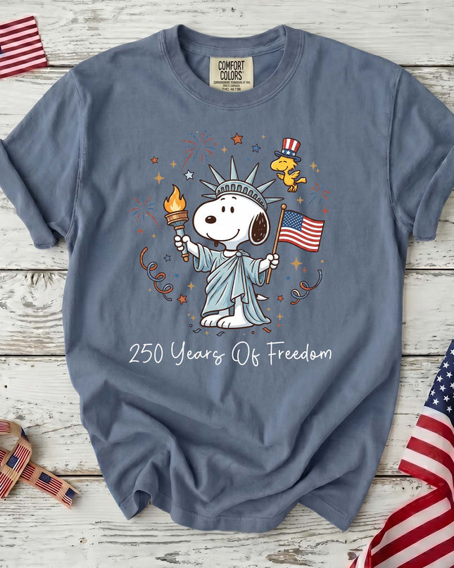 JEAN_9e6a782a-6949-4830-90b1-548951e4e7f1 - AuraNations - Comfort Colors 250 Years Of Freedom Liberty Patriotic Dog T-Shirt - Blue Jean / S - 250TH ANNIVERSARY, ALL, COMFORT COLORS, NO CUSTOM, PRODUCTS, SNPY, TSHIRT