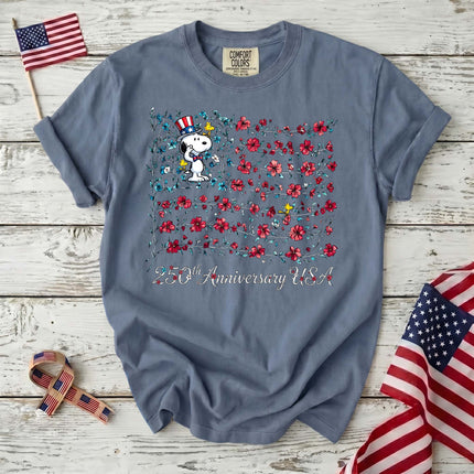 Comfort Colors 250th Anniversary USA Floral Vine Flag Uncle Sam Dog T-Shirt