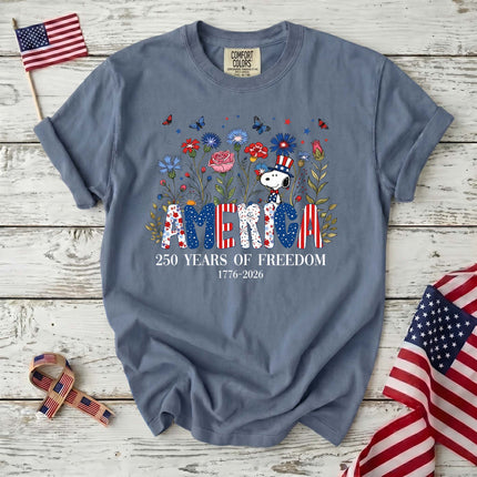 Comfort Colors America 250 Years Of Freedom Wildflowers Patriotic Dog T-Shirt
