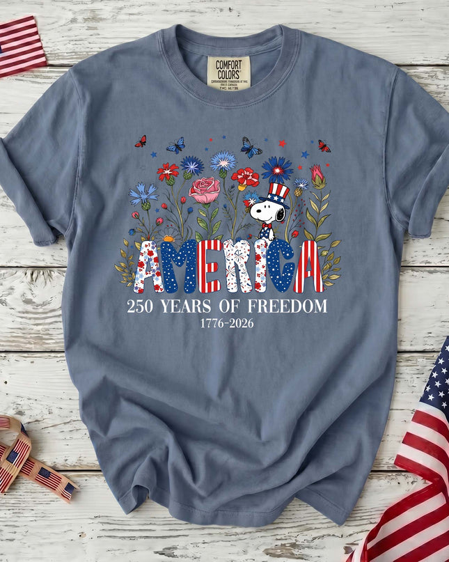 JEAN_bebea763-7e07-4653-be80-b17783147de9 - AuraNations - Comfort Colors America 250 Years Of Freedom Wildflowers Patriotic Dog T-Shirt - Blue Jean / S - 250TH ANNIVERSARY, ALL, COMFORT COLORS, NO CUSTOM, PRODUCTS, SNPY, TSHIRT