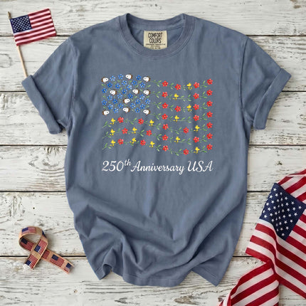 Comfort Colors 250th Anniversary USA Floral Vine Flag Dog And Bird T-Shirt