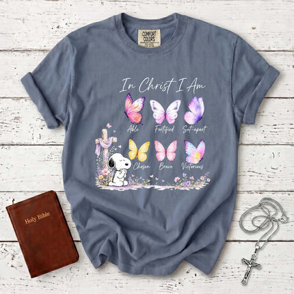 Comfort Colors In Christ I Am Butterfly Cross Christian T-Shirt