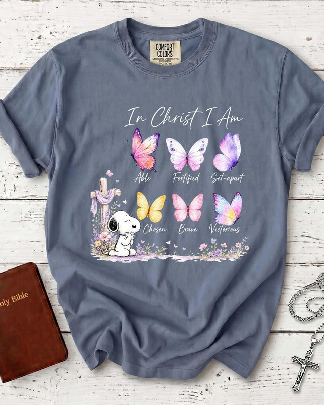 Comfort Colors In Christ I Am Butterfly Cross Christian T-Shirt