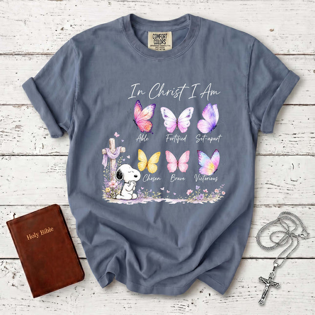 Comfort Colors In Christ I Am Butterfly Cross Christian T-Shirt