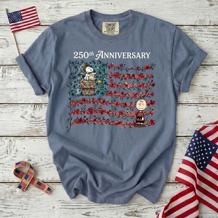JEAN_d0200a67-e9fe-4bf3-898f-86ee1bb35da5 - AuraNations - Comfort Colors 250th Anniversary Floral Vine Flag Aviator Dog T-Shirt - Blue Jean / S - 250TH ANNIVERSARY, ALL, COMFORT COLORS, NO CUSTOM, PRODUCTS, SNPY, TSHIRT