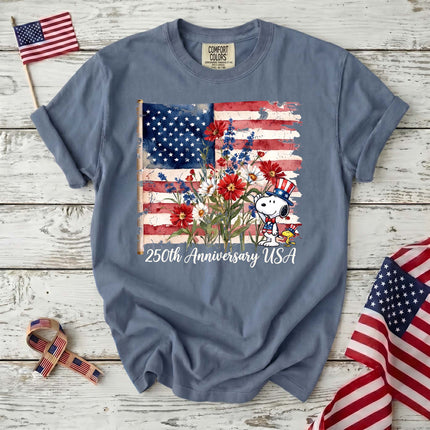 Comfort Colors 250th Anniversary USA Watercolor Flag Floral Dog T-Shirt