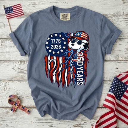 Comfort Colors 1776-2026 250 Years Cool Dog Lightning Flag T-Shirt