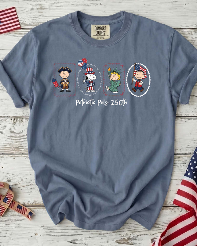 JEAN_e905ecdf-a36f-4e13-aa37-4c4f2a684598 - AuraNations - Comfort Colors Patriotic Pals 250th American Milestone Frames T-Shirt - Blue Jean / S - 250TH ANNIVERSARY, ALL, COMFORT COLORS, NO CUSTOM, PRODUCTS, SNPY, TSHIRT