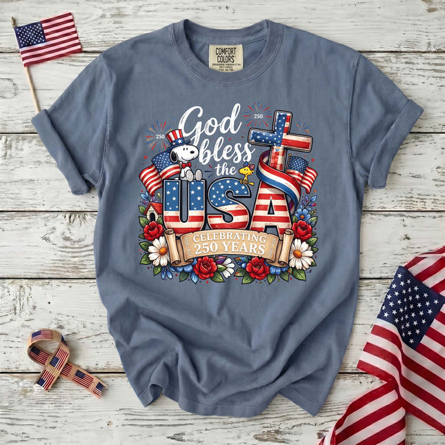 Comfort Colors God Bless The USA Celebrating 250 Years Cross Dog T-Shirt