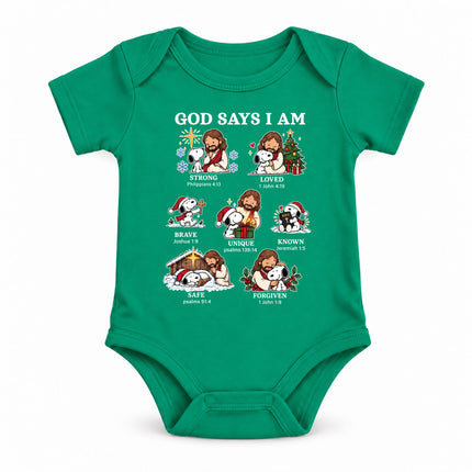 God Says I Am Christian Christmas Faith Affirmations Baby Bodysuit