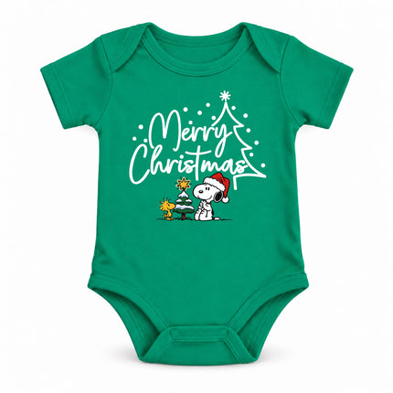 Merry Christmas Snowy Tree Cute Holiday Outfit Baby Bodysuit