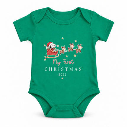My First Christmas 2026 Reindeer Sleigh Baby Bodysuit