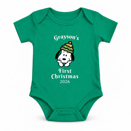 Personalized First Christmas 2026 Christmas Tree Hat Baby Bodysuit
