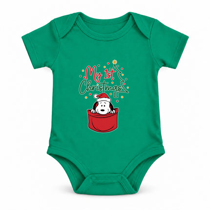 My First Christmas Santa Hat Pocket Graphic Baby Bodysuit
