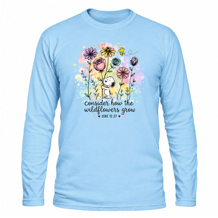 Consider How the Wildflowers Grow Luke 12 27 Christian Christmas Gift Long Sleeve T-Shirt