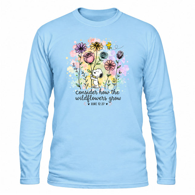 Consider How the Wildflowers Grow Luke 12 27 Christian Christmas Gift Long Sleeve T-Shirt