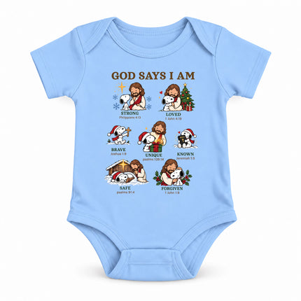 God Says I Am Christian Christmas Faith Affirmations Baby Bodysuit