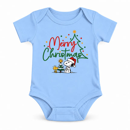 Merry Christmas Snowy Tree Cute Holiday Outfit Baby Bodysuit