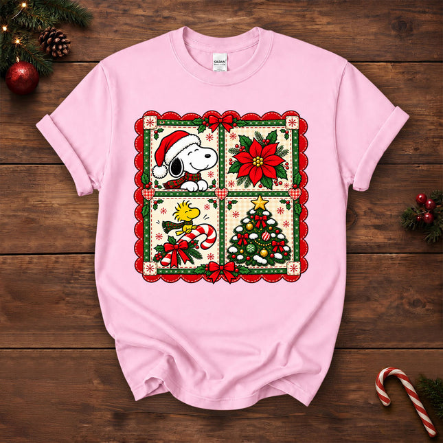 Christmas Patchwork Poinsettia Holiday Quilt T-Shirt