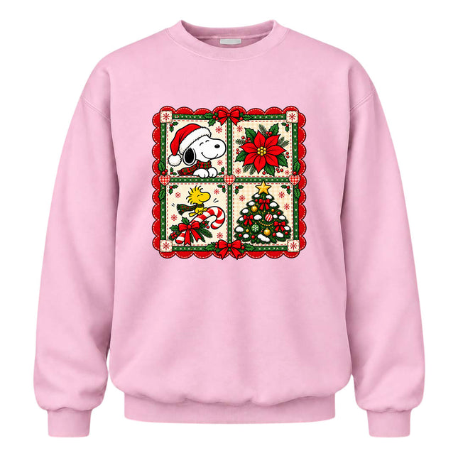 Christmas Patchwork Poinsettia Holiday Quilt Sweatshirt
