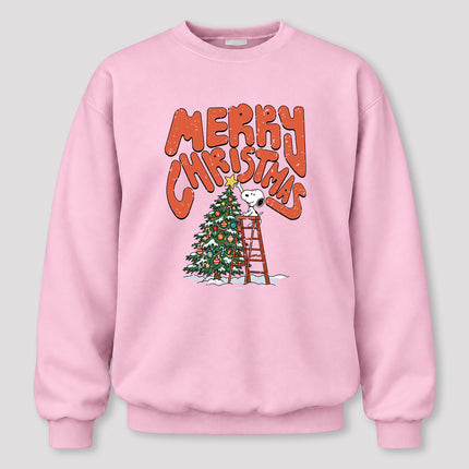 Merry Christmas Retro Tree Decorating Ash Gray Sweatshirt