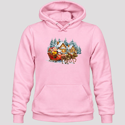 Christmas Reindeer Sleigh Ride Snowy Village Hoodie