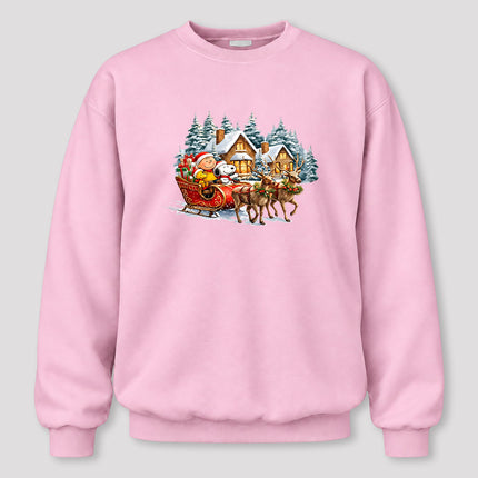 Christmas Reindeer Sleigh Ride Snowy Village Sweatshirt