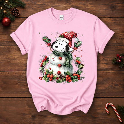 Christmas Snowman Santa Hat Holly Berries T-Shirt