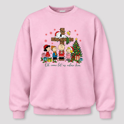 Oh Come Let Us Adore Him Christmas Cross Sweatshirt