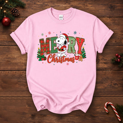 Merry Christmas Plaid Lettering Holiday Tree T-Shirt