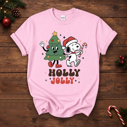 Holly Jolly Christmas Tree Candy Cane Retro T-Shirt