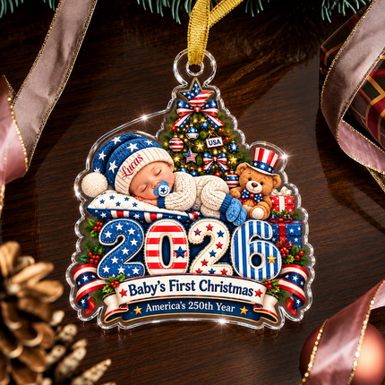 Personalized Baby First Christmas Acrylic Ornament Patriotic USA 250th Anniversary 2026